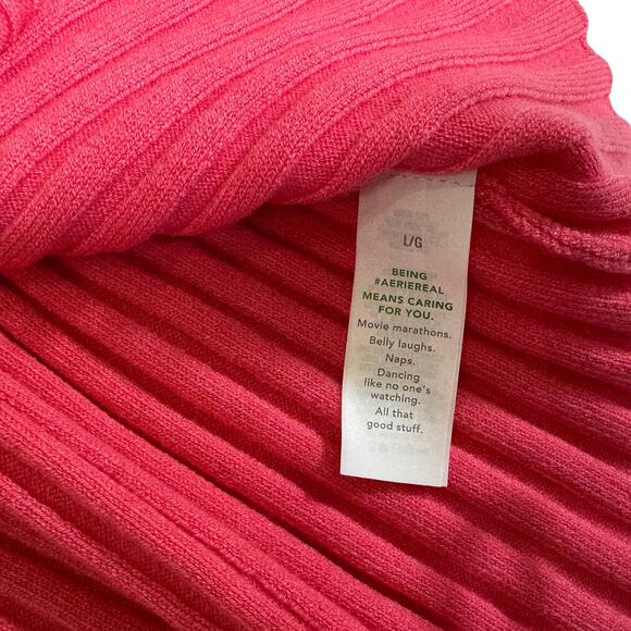 Aerie Womens Pink Ribbed Pleated Mini Skirt Size Large Y2K Preppy Knit - Picture 7 of 9